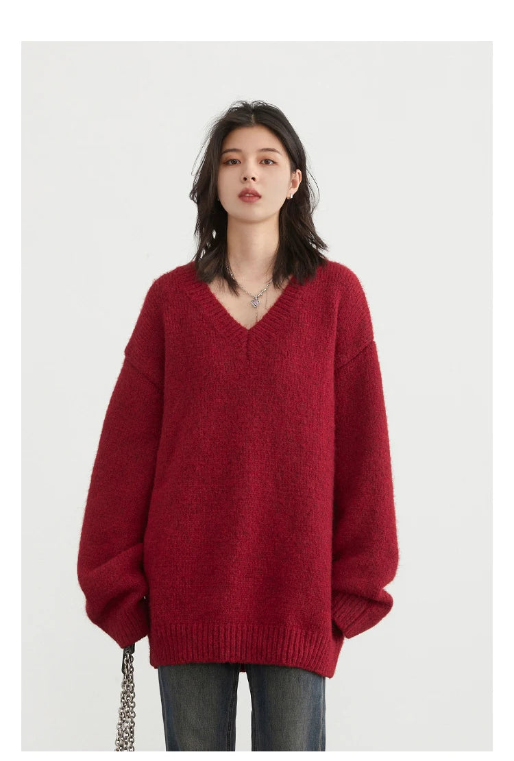CHIC VEN Women Sweaters Solid Loose Pullovers New V-neck Knitwear Knitted Jumpers Female Top Fashion Woman Autumn Winter 2024