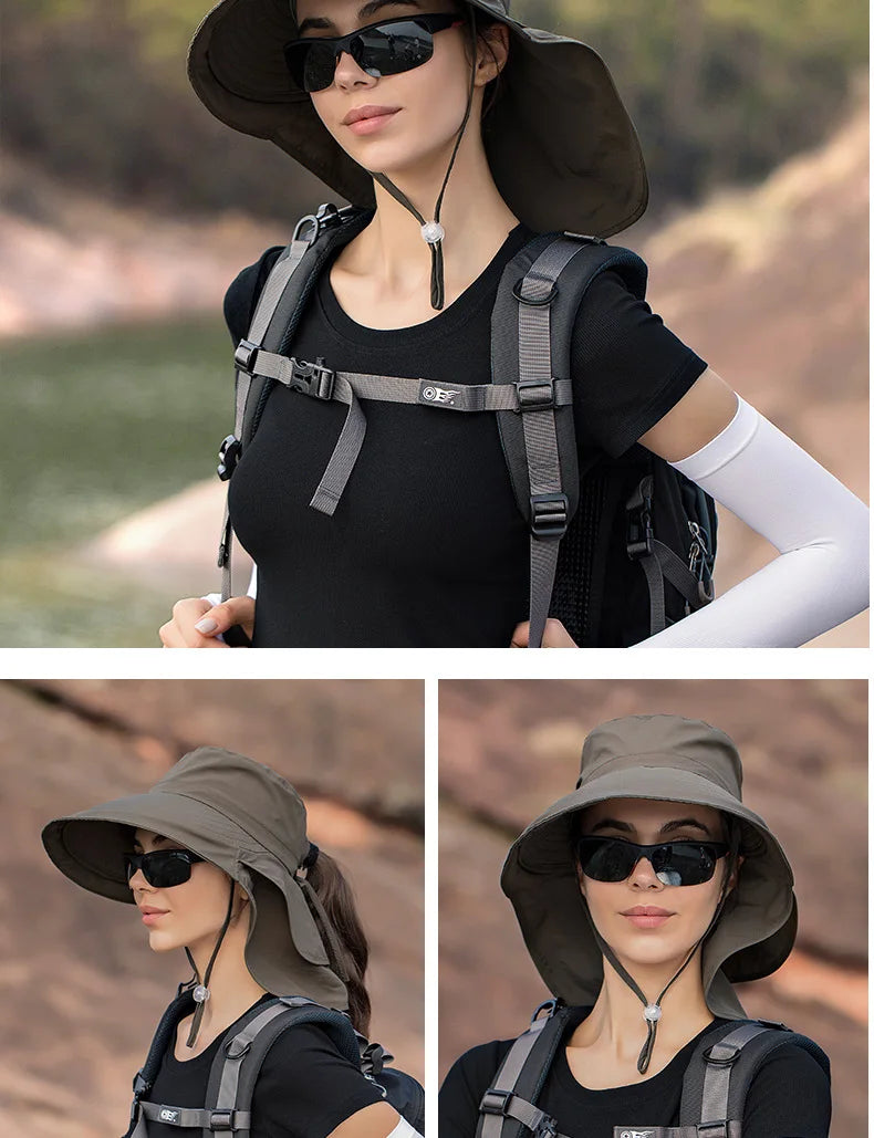 Designer Lightweight Ponytail Hole Visor Hats Summer Bucket Hats for Women Big Brim Outdoor Eye Protection Sunscreen Cap Sun Hat
