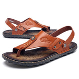 Hot Sale Men's Summer Sandals Breathable Leather Flip-Flops Slippers Men  Hand-made Beach Casual Shoes Big Size 47