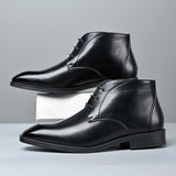 Men's Pointed Toe Ankle Boots Lace‑Up Leather Business Formal Dress Shoes Male High Top Footwear Man Chelsea Boots Comfy Botas