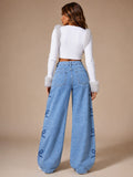 Y2K Bow Embroidery Wide Leg Jeans for Women, High Rise Vintage Light Wash Baggy Denim Trousers Trendy Casual Streetwear Daily Pants