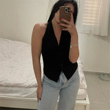 MUJER Off Shoulder Sleeveless Vest Women Black White Cropped Vest Woman Fashion Backless V Neck Short Coats Summer Waistcoat