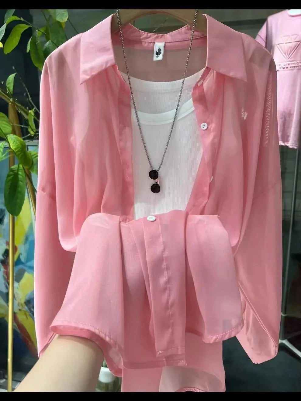 1pcs Woman Four Seasons Shirt Lady Thin Sunscreen Shirts Female Casual Long Sleeve Turn-down Collar Loose Med-Length Style Tops