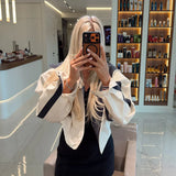 Women's Jackets Beige Black Zip Collar Crop Jacket Lapel Loose Streetwear Spring Autumn Chic Sports Outfits Short Coats 2026 New