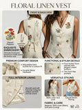 Spring Summer Autumn Linen Gilet with Unique Random Embroidery, Elegant Versatile Commuter Outer‑wear Vest