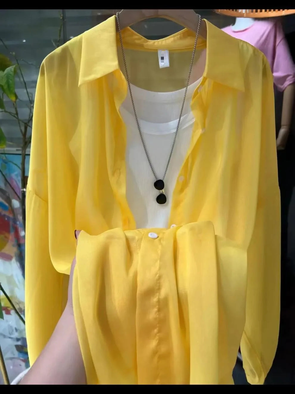1pcs Woman Four Seasons Shirt Lady Thin Sunscreen Shirts Female Casual Long Sleeve Turn-down Collar Loose Med-Length Style Tops