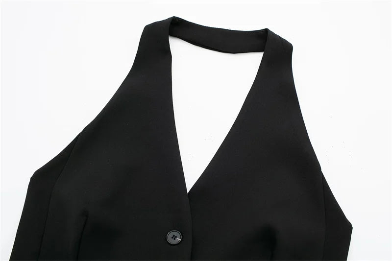 MUJER Off Shoulder Sleeveless Vest Women Black White Cropped Vest Woman Fashion Backless V Neck Short Coats Summer Waistcoat