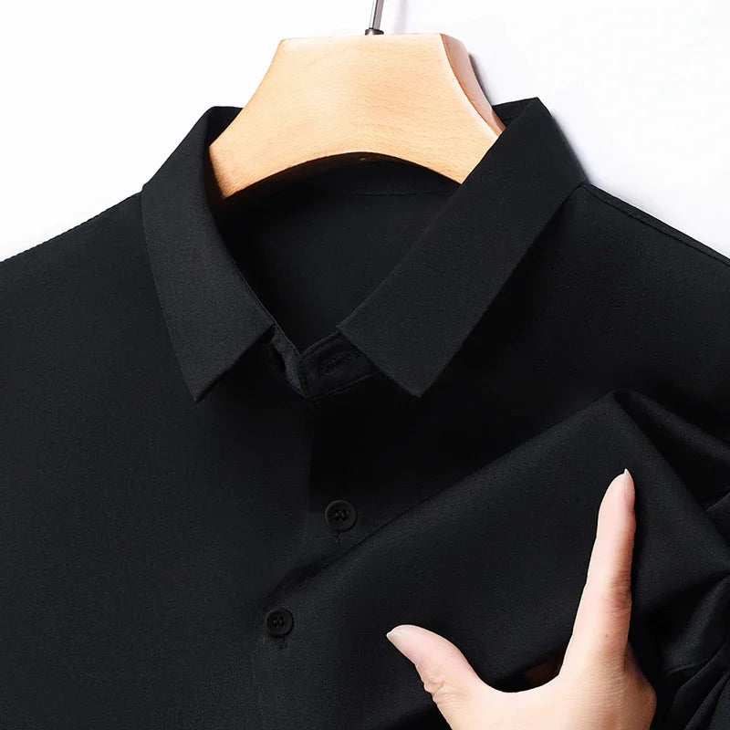 Men's Business Casual Long Sleeve Shirt Solid Color Wrinkle Resistant Comfortable All-Season Versatile Top