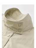 TOYOUTH Women Slub Cotton Jackets 2026 Spring New Cropped Tulip Silhouette Striped Cuff - Turn Up Stand Collar Tops