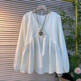 Plus Size Women Clothing Spring Autumn New V-Neck Long Sleeved Shirt&Blouses Solid OL Casual Business Top To Cover The Stomach