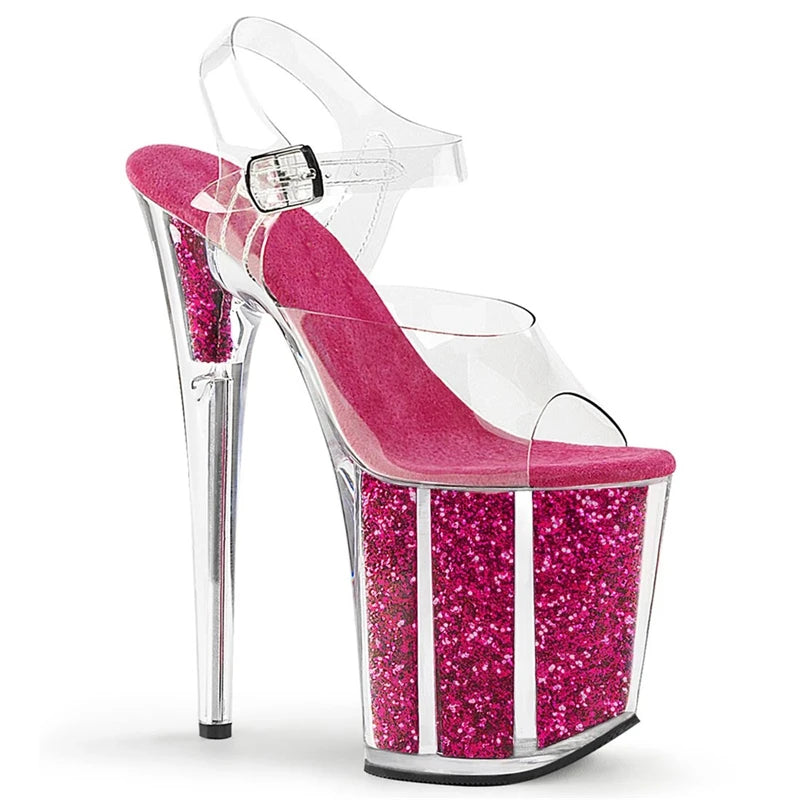 Rncksi 2025 Fashion Sexy Pole dancing Summer 20cm PVC Women Sandals Thin High Heels Sandals Slip-On Size 35-42