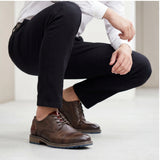 Men's Casual Leather Shoes Cap Toe Derby Lace-up Business Formal Dress Shoes Retro British Style Office Wedding Footwear