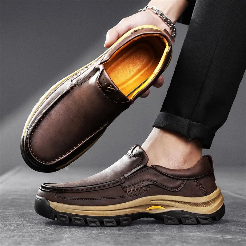 Stylish Men's Leather Loafers Men Thick Bottom Business Shoe Classic Leather Man Casual Shoes Senior Brand Male Walking Footwear