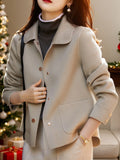 Classic Solid Short Woolen Coats for Woman Autumn Winter Warm Woman Clothing Button Up Female Coat Outfits New In Outerwears