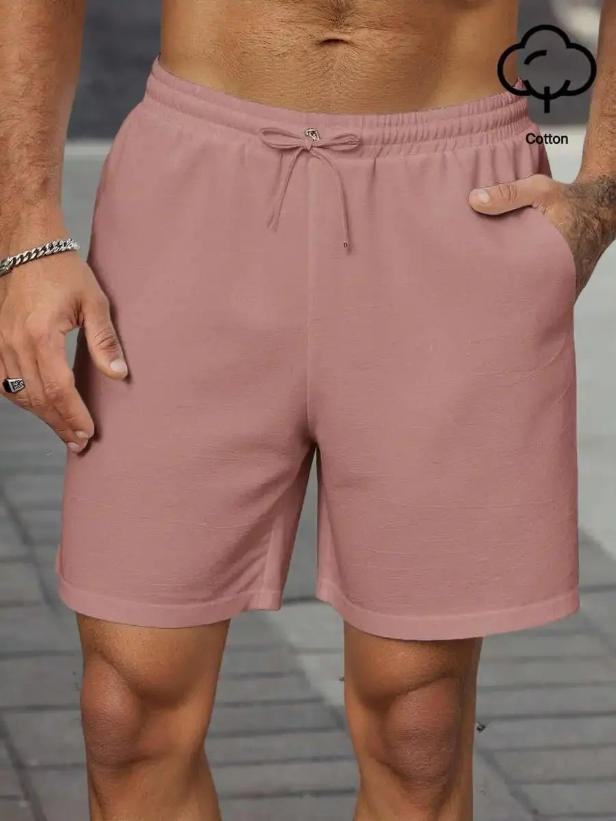 Manfinity Homme Men's Plain Drawstring Waist Casual Versatile Shorts, Summer For Going Out Cotton Material, Comfortable To