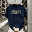 Men's Luxury Style T-Shirt Casual Cotton Short Sleeve Crew Neck Navy Blue Fashion Streetwear Tee for Daily Wear Print Pattern