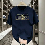 Men's Luxury Style T-Shirt Casual Cotton Short Sleeve Crew Neck Navy Blue Fashion Streetwear Tee for Daily Wear Print Pattern