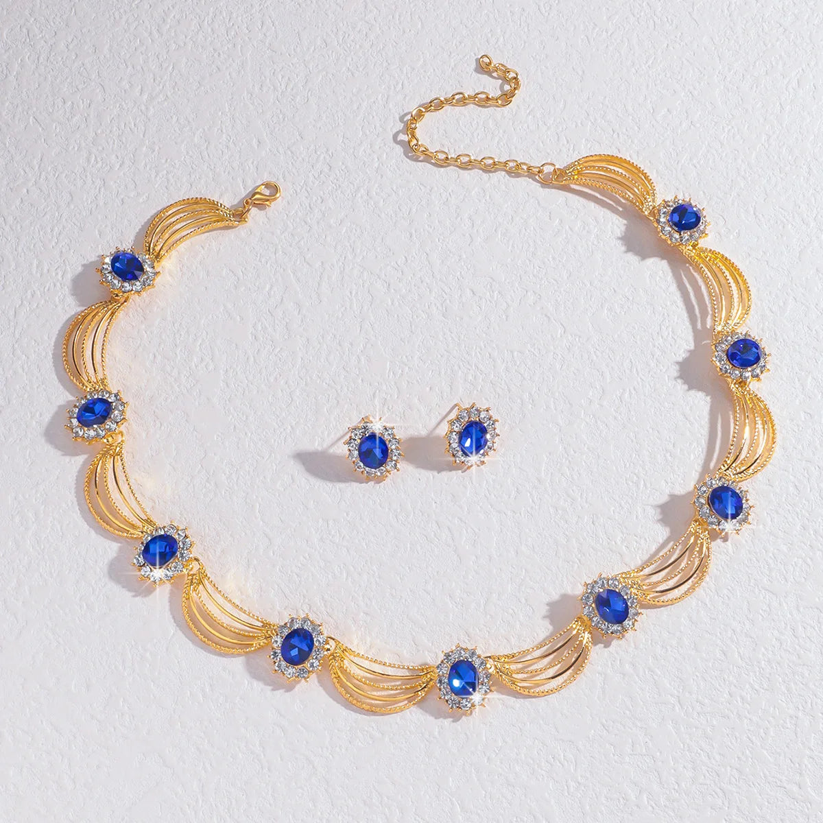 Luxury and High-End Retro Gemstone Necklace Earrings, Bride's Wedding Banquet Jewelry Set, Date, Birthday, Dinner Party