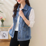 Faionable Embroidered Letter Denim Vest Women's Spring Summer New Sle Svel oulder Pad Thin Outerwear  Collar ...