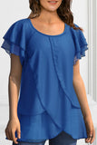 Women Plus Size Blouse Chiffon Short Sleeve Round Neck Elegant Irregular Hem Office Lady Summer Chiffon Blouse Tops