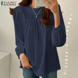 ZANZEA Elegant Solid Blouse Women Long Sleeve O Neck OL Work Shirt Spring Autumn Fashion Tunic Tops Blusas Female Loose Chemise