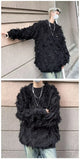 Winter Ripped Fringe Raw Edge Sweater For Men Hip Hop Fashion Knitted Pullovers Y2K Vintage Streetwear Knitwear Jersey Clothes