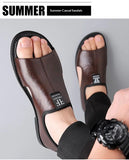 New Style Perforated, Breathable and Anti-Slip Outerwear Casual Leather Slip-On Sandals for Men Size 48 Large Size