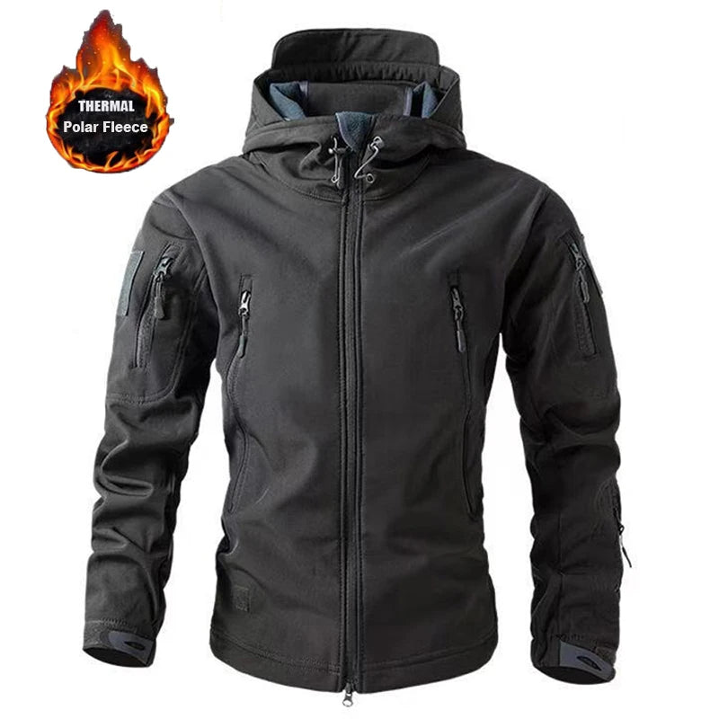 Men's Winter Autumn Warm Softshell Fleece Hood Cargo Jackets Camping Hiking Climbing Hunting Fishing Outdoor Windproof M-5XL