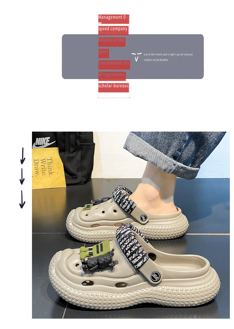 Mens Sandals Summer 2025 New Sports Wearable Durable Beach Clog Shoes Breathable Slip-On Casual Footwear Synthetic Leather