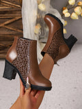 Women's New Ankle Boots 2025 Autumn Thick Heel High-heeled Short Boots with Zipper Splicing Plus Size Fashion Short Boots