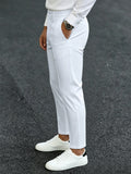 Men's Ankle Length Dress Pants 100% Polyester Slim Fit Formal Business Cropped Trousers