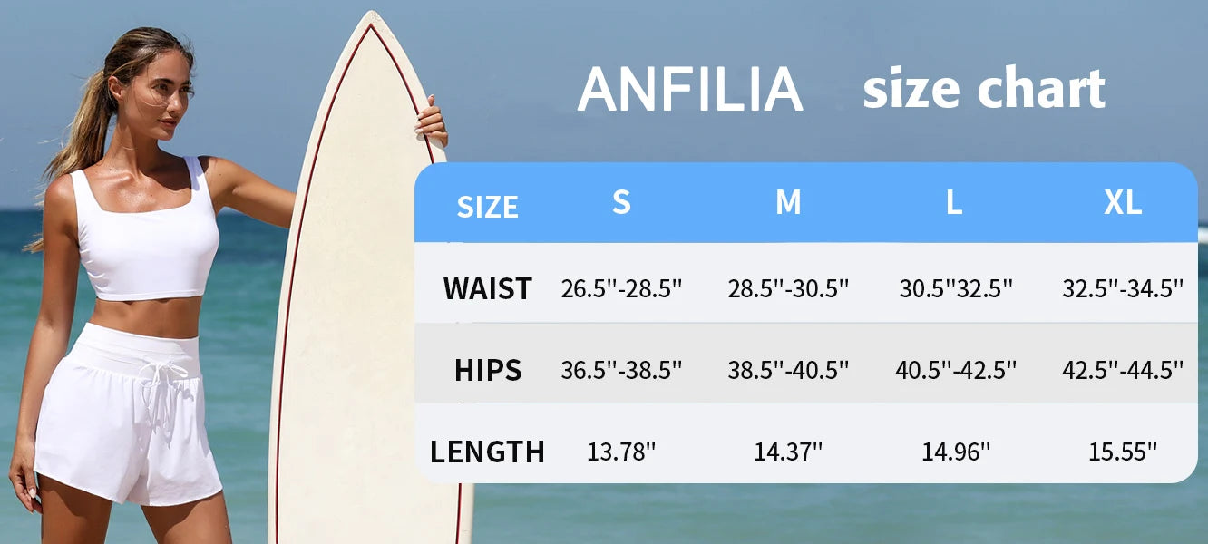Anfilia Swim Bottoms for Women Tummy Control High Waisted Swim Board Shorts Loose Fit