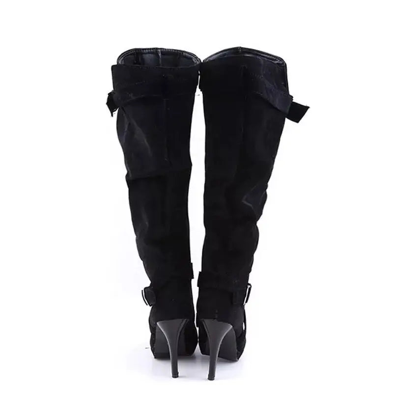 New Fashion Autumn Spring Winter Women Boots Retro Sexy The Knee Long Boots Thin High Heel Boots Platform Women Shoes Plus Size