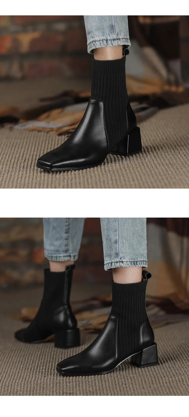 2026 Autumn Winter New Ankle Socks Shoes Women Fashion Large Size 43 Knitted Short Boots Women Slip on High Heels Botas De Mujer