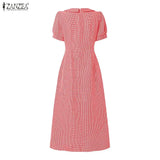 Women Summer Plaid Dress ZANZEA Elegant O Neck Short Sleeve Work Midi Sundress Woman Stylish A Line Holiday Robe Loose Dresses