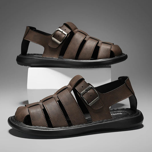 Summer New Men's Sandals High Quality Leather Roman Shoes Men Casual Beach Shoes Luxury Hollow Out Sandalias Male Big Size 38-48