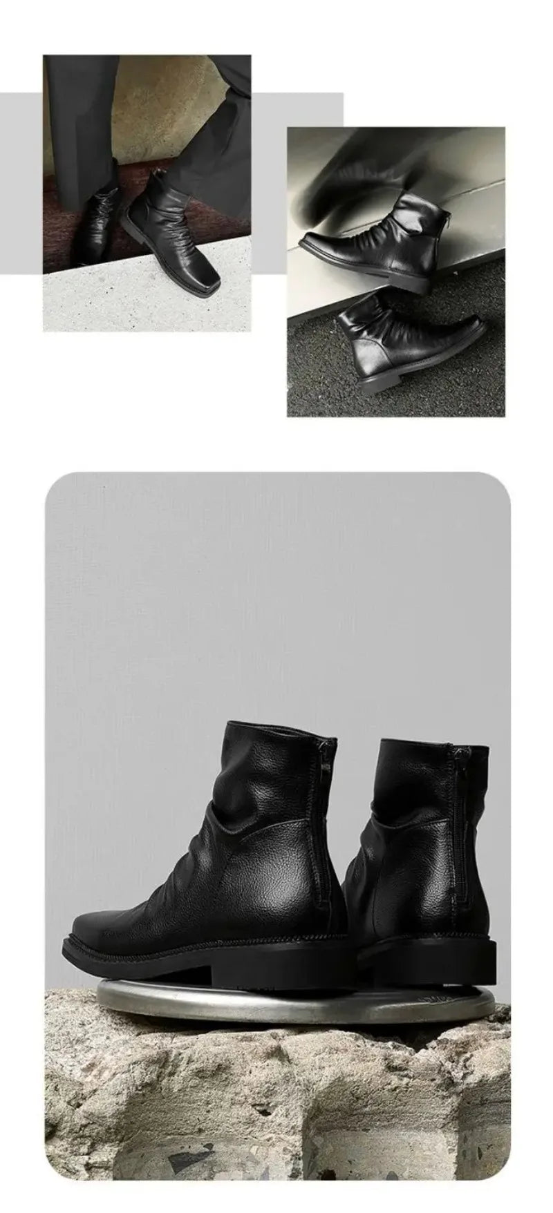 Hot-Selling Leather Boots for Men Fad Square Toe Drape Casual Chelsea Boot British High-end Cool High Top Men Boots Botas Hombre