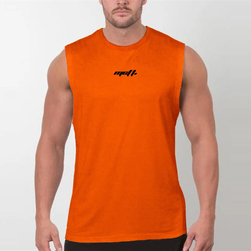 Men's Fitness Tank Tops Europe United States Fashion Brand Round Neck Sports Sleeveless T-shirt Summer Men Mesh Running Vests