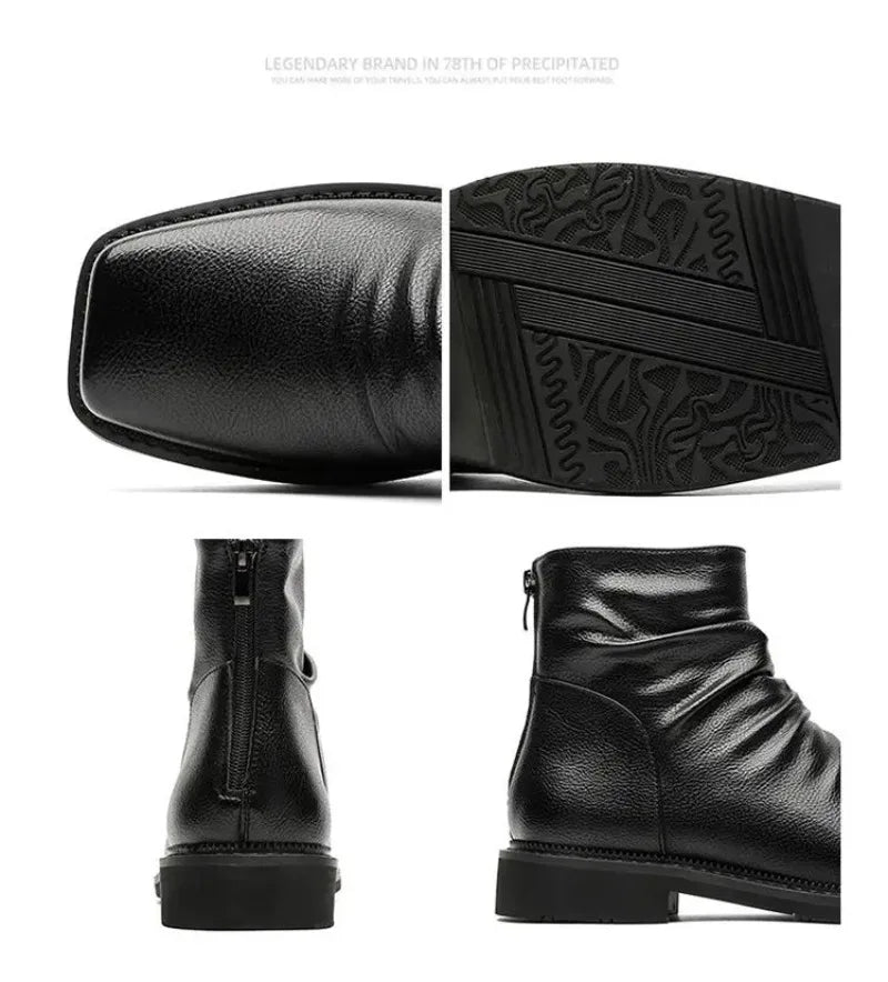 Hot-Selling Leather Boots for Men Fad Square Toe Drape Casual Chelsea Boot British High-end Cool High Top Men Boots Botas Hombre