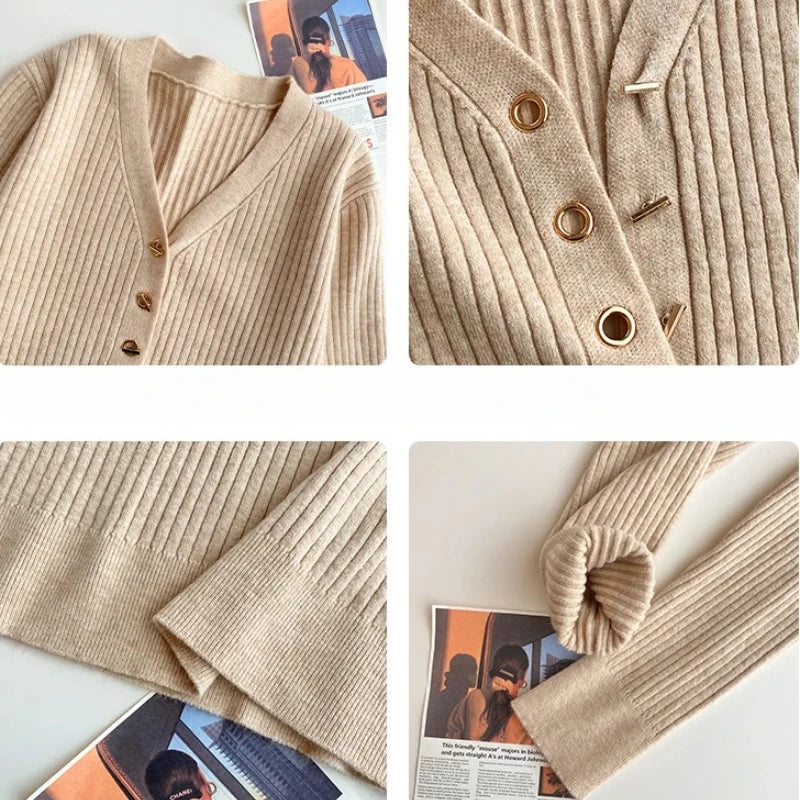 2026 Casual Slim Button Knitted Pullover Autumn Winter Women Sweaters Sweater Femme Basic Solid Jersey Tops Fashion Clothes