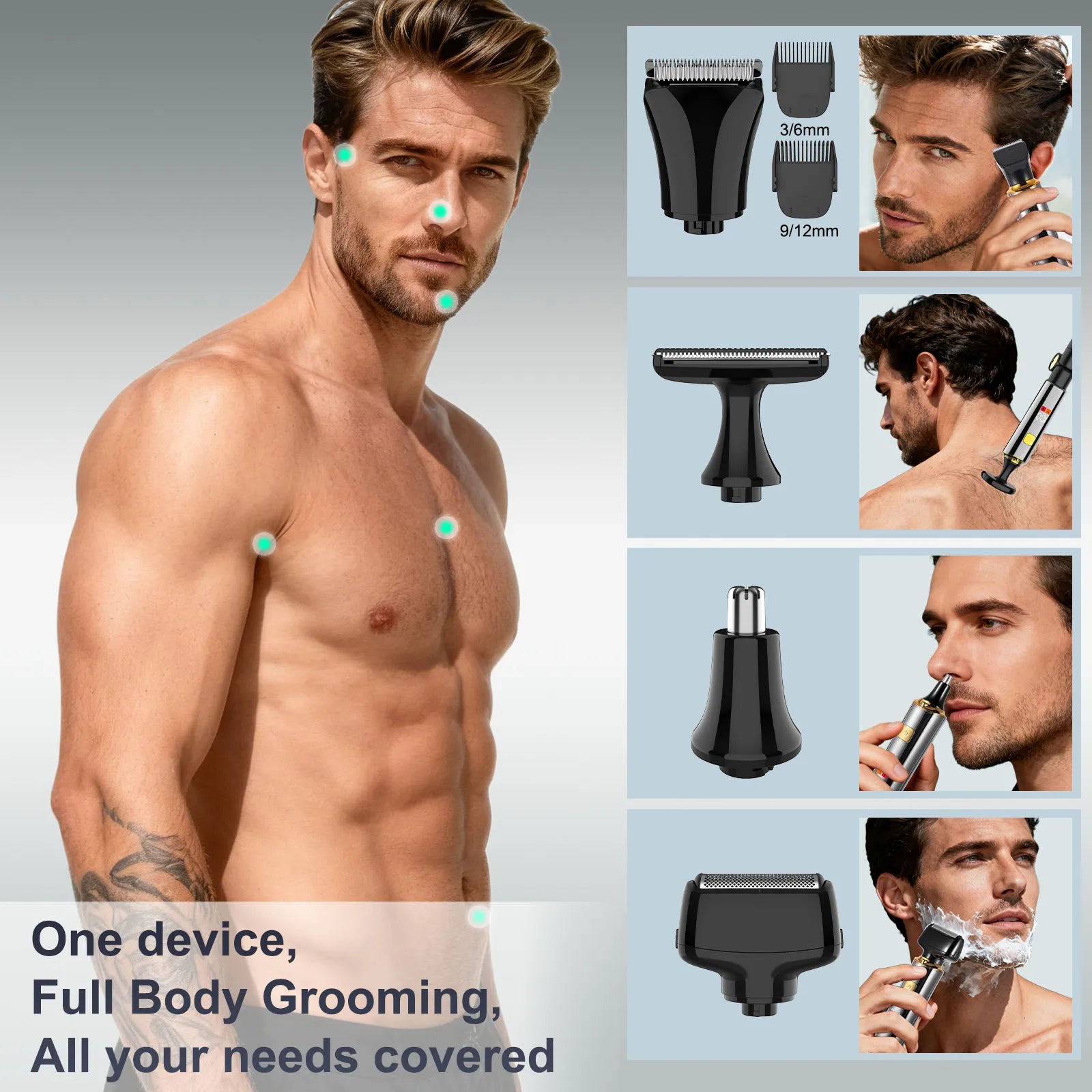 Hatteker Electric Rechargeable Full-Body Hair Trimmer Men's Shaver Grooming Clippers Adjustable Personal Hygiene Hair Removal Device