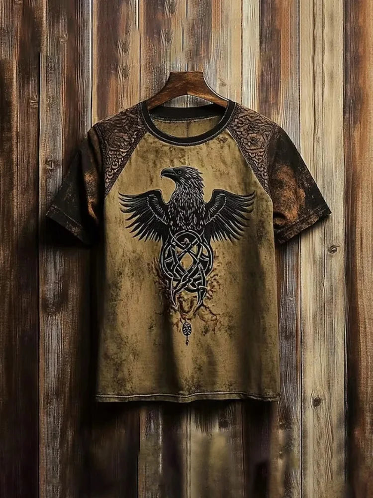 New Retro-style Outdoor Street Men's Loose Short-sleeved Casual Shirt With Tribal Ethnic Symbol Print Men's Fashionable T-shirt