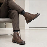 CAPTAIN ANKLE BOOTS Men's Vintage Combat Boots Lace-Up Cap Toe Ankle BOOTS