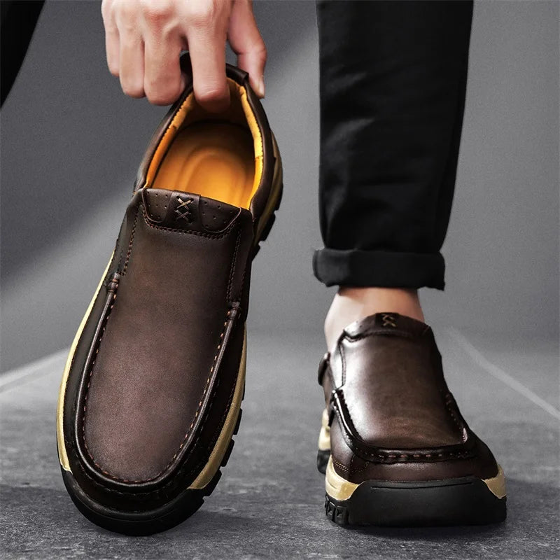 Stylish Men's Leather Loafers Men Thick Bottom Business Shoe Classic Leather Man Casual Shoes Senior Brand Male Walking Footwear