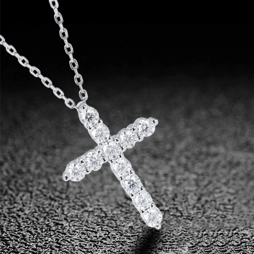 Cbtb S925 Sterling Silver 0.3-0.5 Carat Moissanite Cross Pendant Necklace for Unisex Gemstone Necklace Jewelry US Shipping