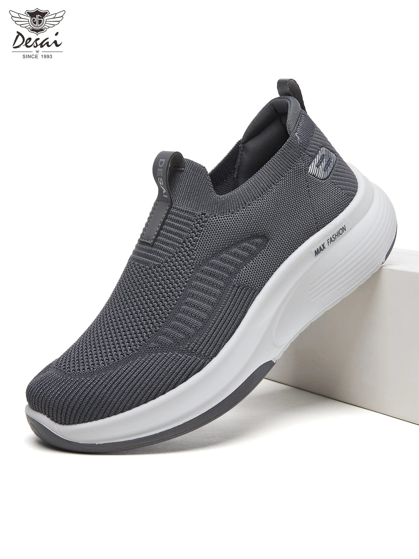 Desai Men's Wide Width Knit Slip-on Sneakers Max Cushion Walking Shoes Lightweight Breathable