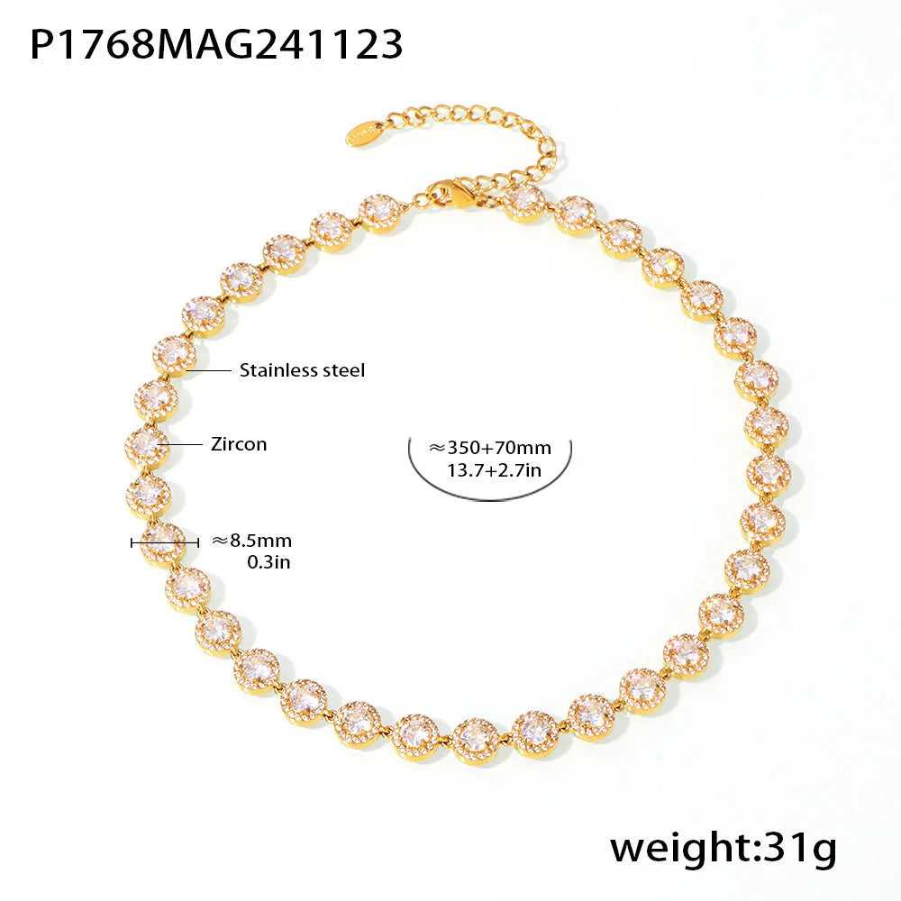 Colorful Zircon Necklace Heart Chain Bracelet Set Women's 316L Stainless Steel Gold-Plated Luxury Wedding Jewelry Accessories