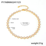 Colorful Zircon Necklace Heart Chain Bracelet Set Women's 316L Stainless Steel Gold-Plated Luxury Wedding Jewelry Accessories