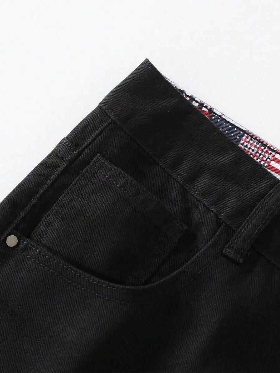 Men's Ripped Non-Stretch Regular Fit Straight-Leg Denim Pants Jeans