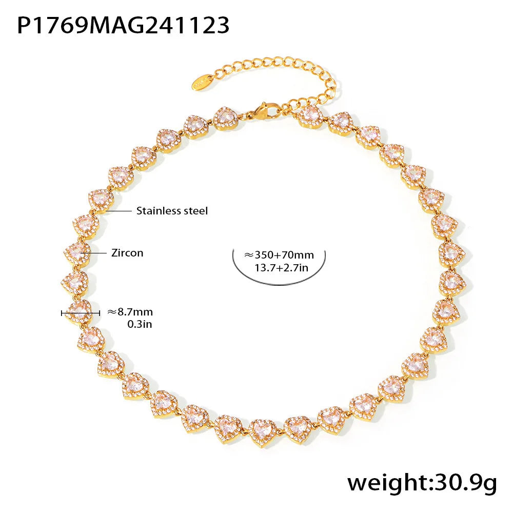Colorful Zircon Necklace Heart Chain Bracelet Set Women's 316L Stainless Steel Gold-Plated Luxury Wedding Jewelry Accessories